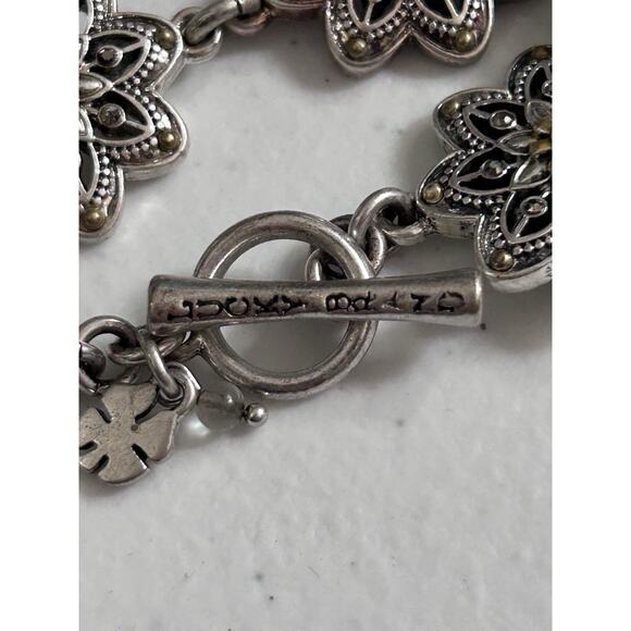 Jewelry Boho Flowers Lucky Brand Bracelet Silver tone Antique Brass - Picture 4 of 5